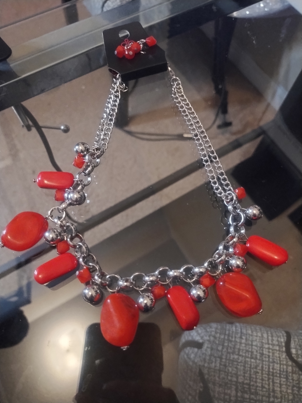 paparazzi Red Bead Dangle Necklace - Silver-Tone Chains
